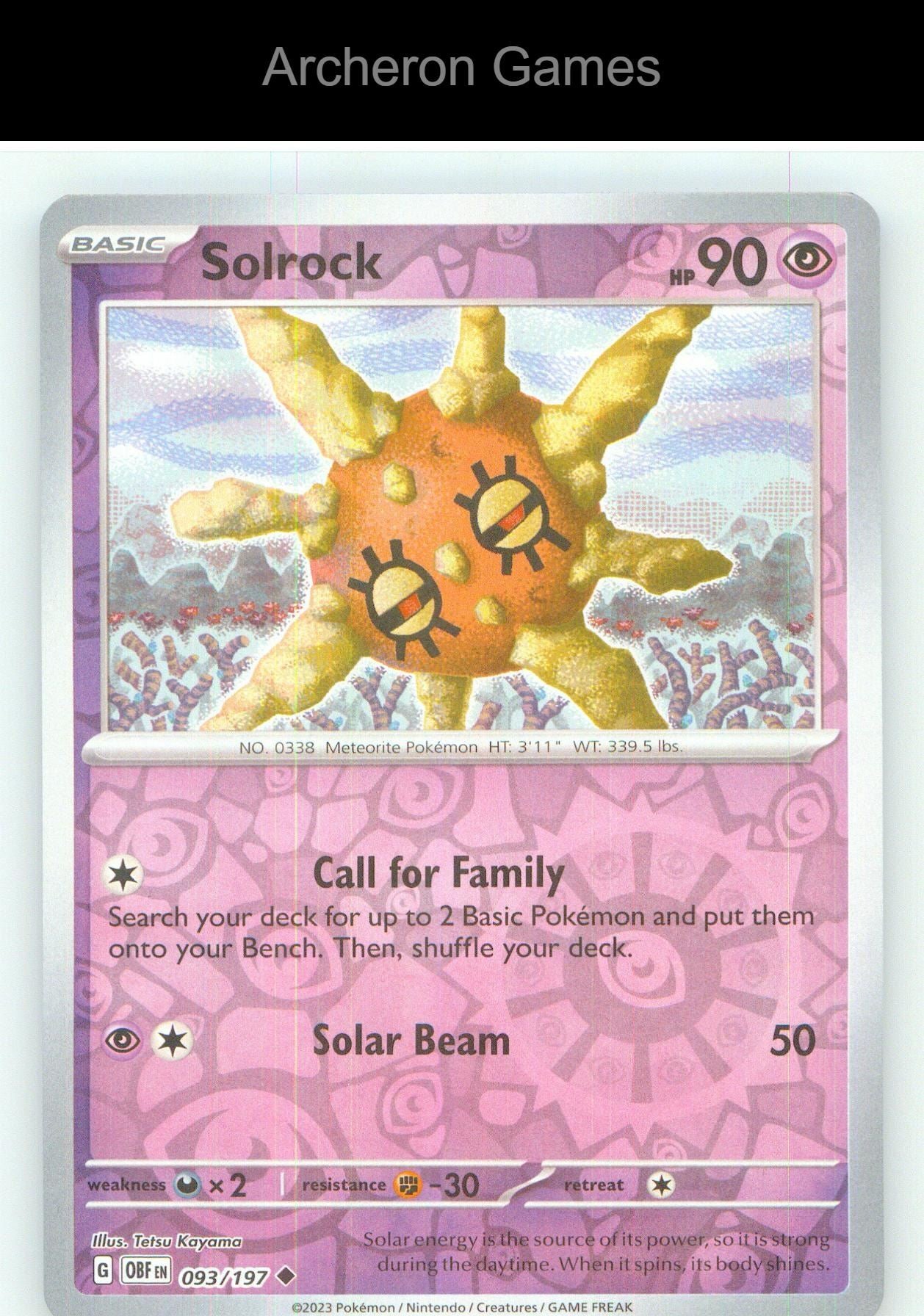 Pokemon Card Solrock OBF 093/197 UC Obsidian Flames Reverse Holo