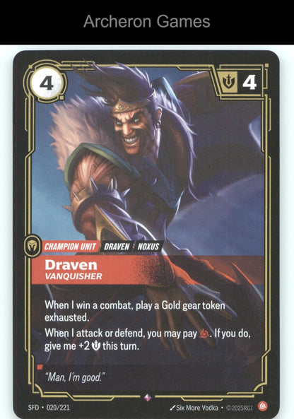 Draven - Vanquisher SFD 020/221 R  Card Spiritforged