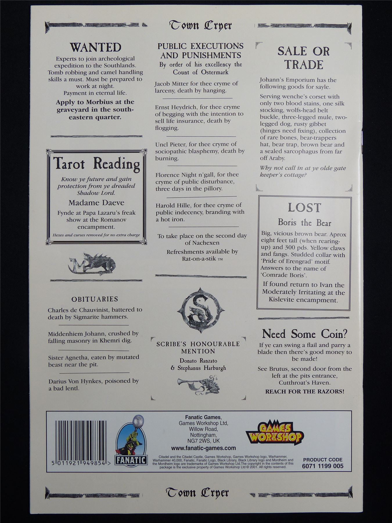 Mordheim: Town Cryer #17 Raiders of the Lost Tombs! - Games Workshop Magazine #1N0
