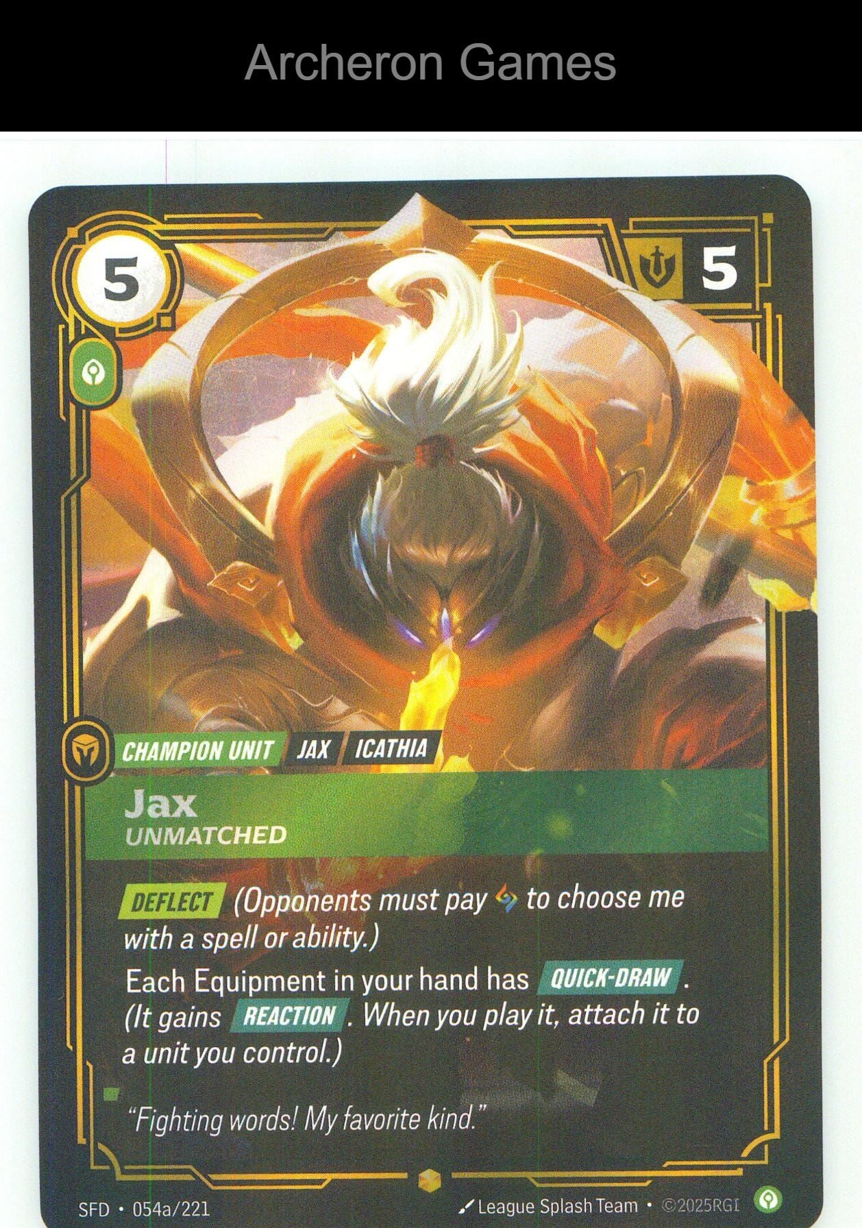 Jax - Unmatched (Alternate Art) SFD 054a/221 Spiritforged Riftbound Card Foil