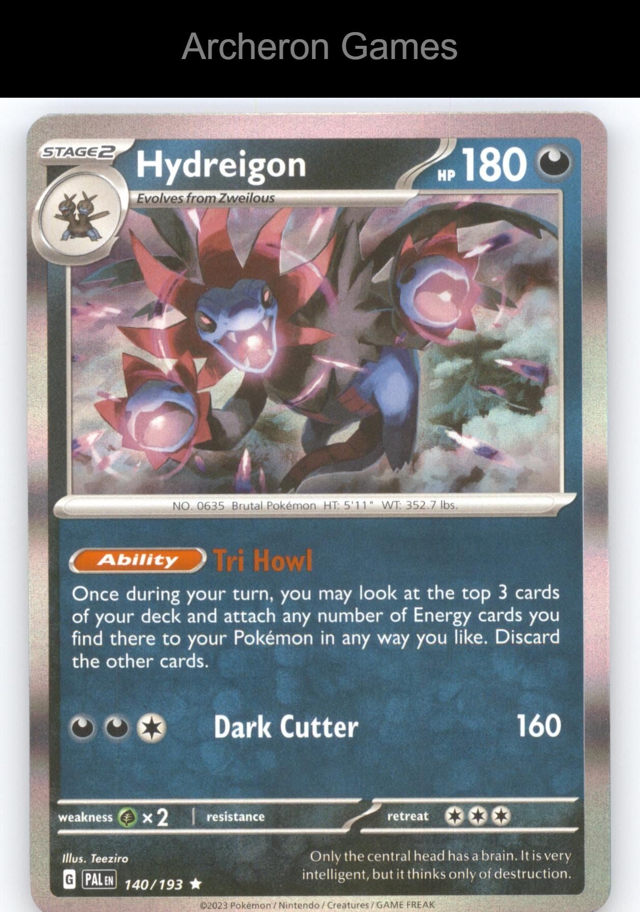 Pokemon Card Hydreigon PAL 140/193 R Paldea Evolved Holo
