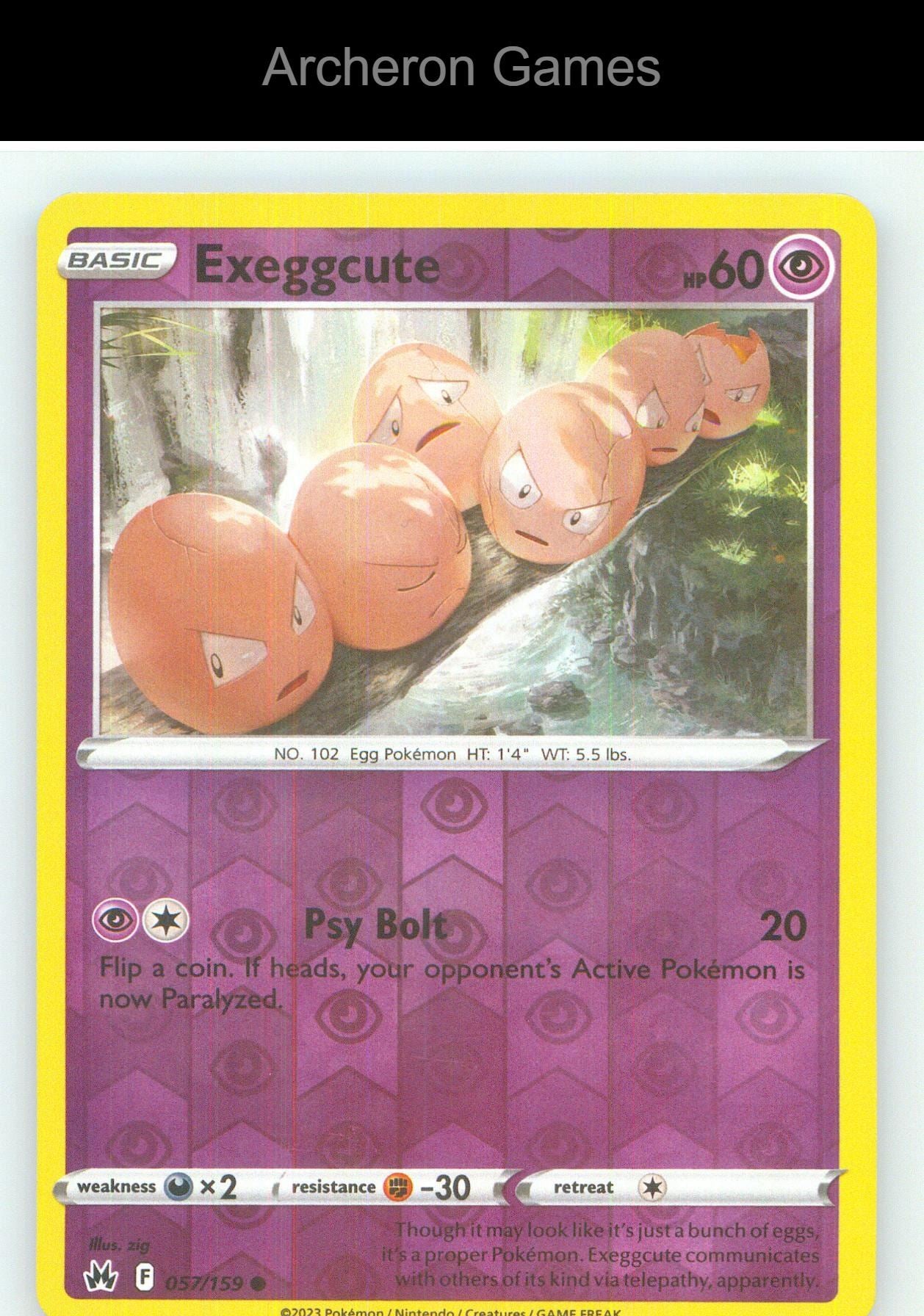 Pokemon Card Exeggcute CRZ 057/159 C Crown Zenith Reverse Holo