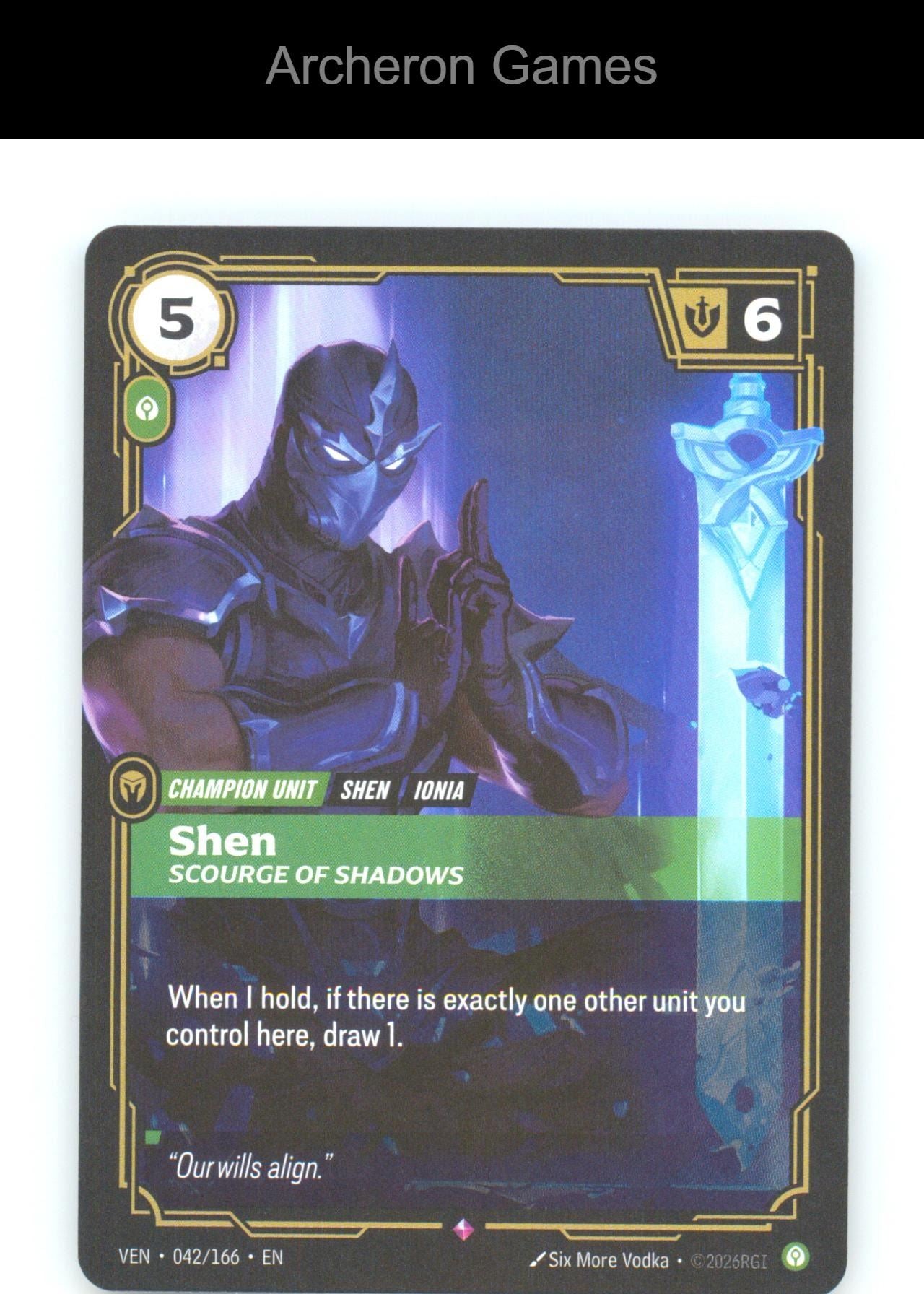 Shen - Scourge of Shadows VEN 042/166 R Vendetta Riftbound Card Foil