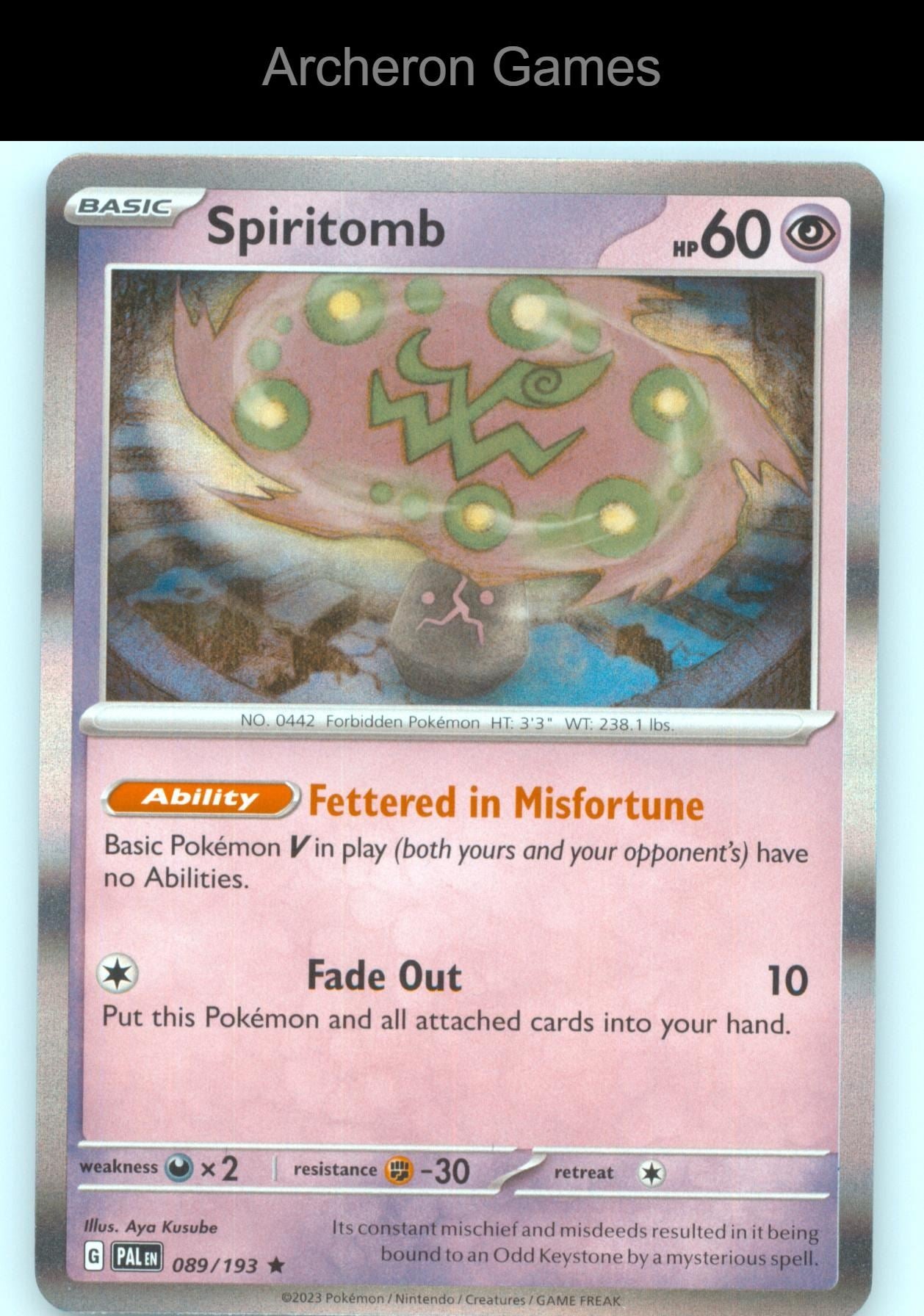 Pokemon Card Spiritomb PAL 089/193 R Paldea Evolved Holo