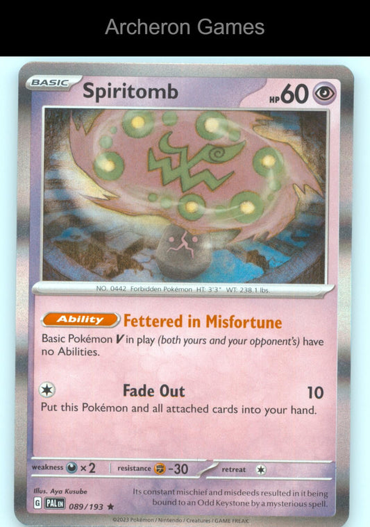 Pokemon Card Spiritomb PAL 089/193 R Paldea Evolved Holo