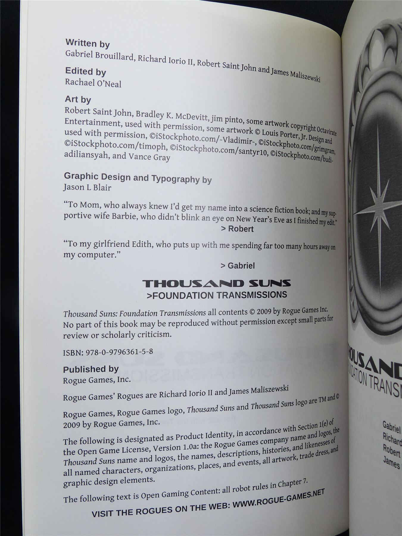 Thousand Suns :Foundation Transmissions - Rogue Games Book Softback #2VW