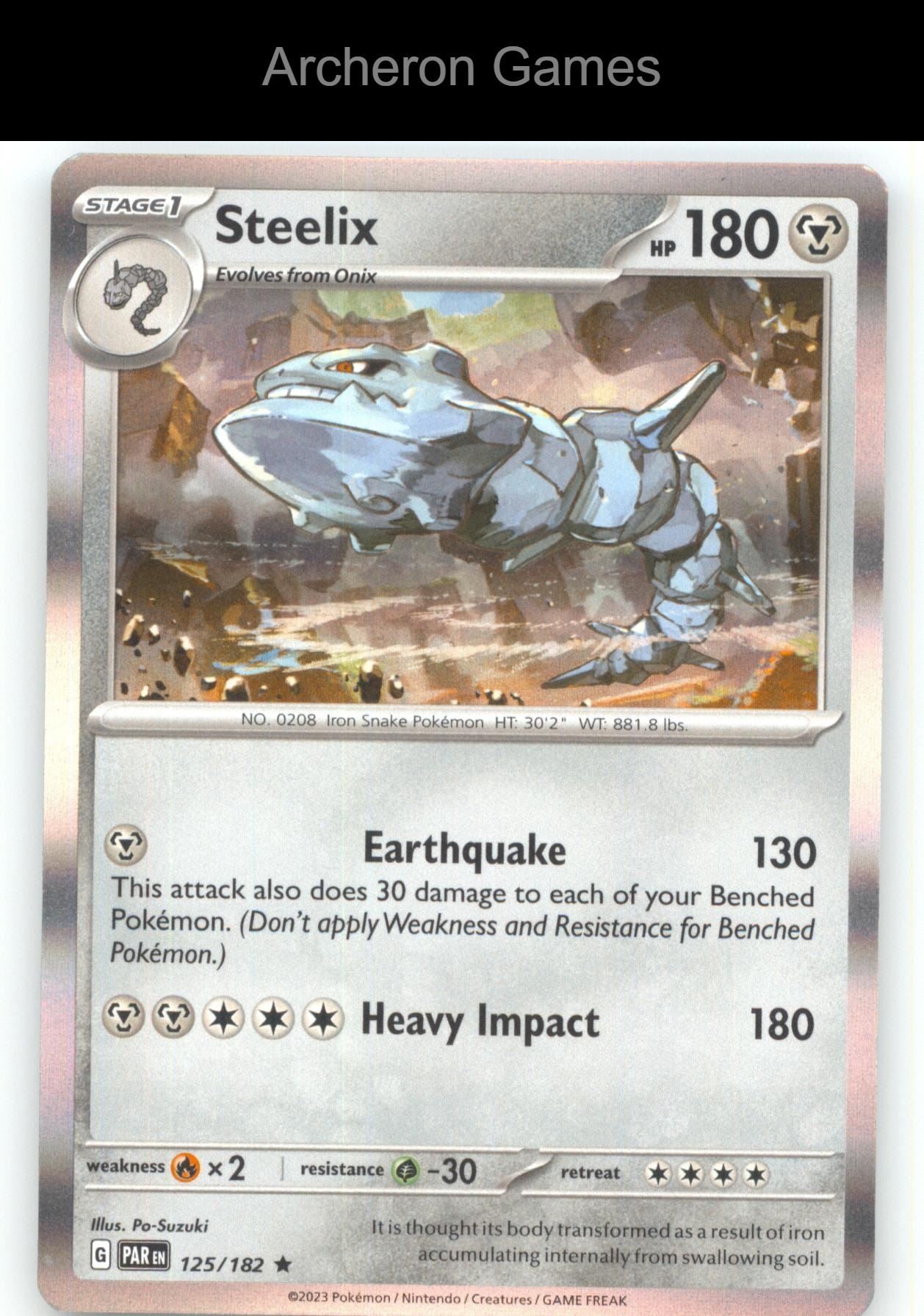 Pokemon Card Steelix PAR 125/182 R Paradox Rift Holo