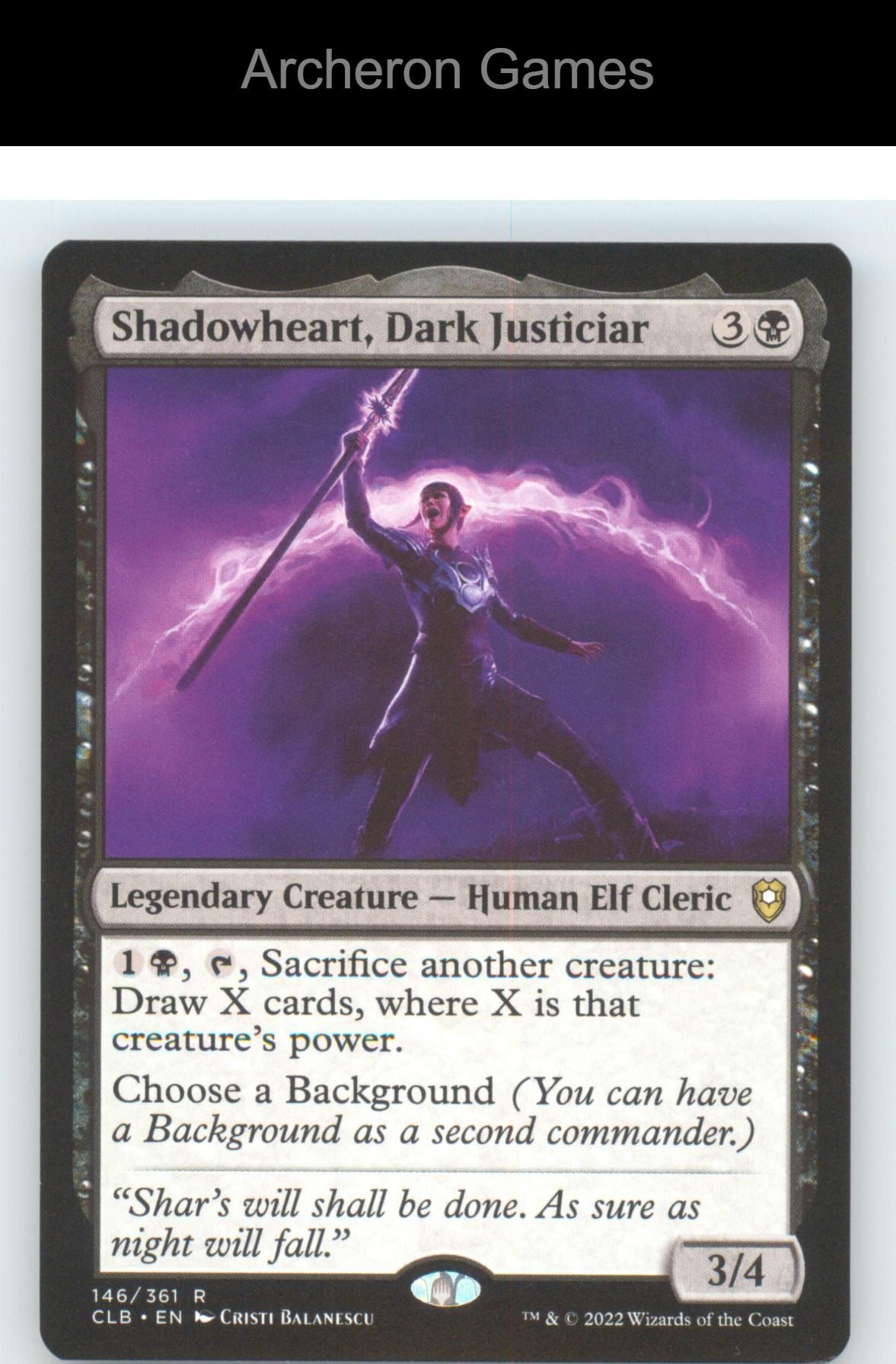 Shadowheart, Dark Justiciar CLB 146 R MTG Card NM/EX+