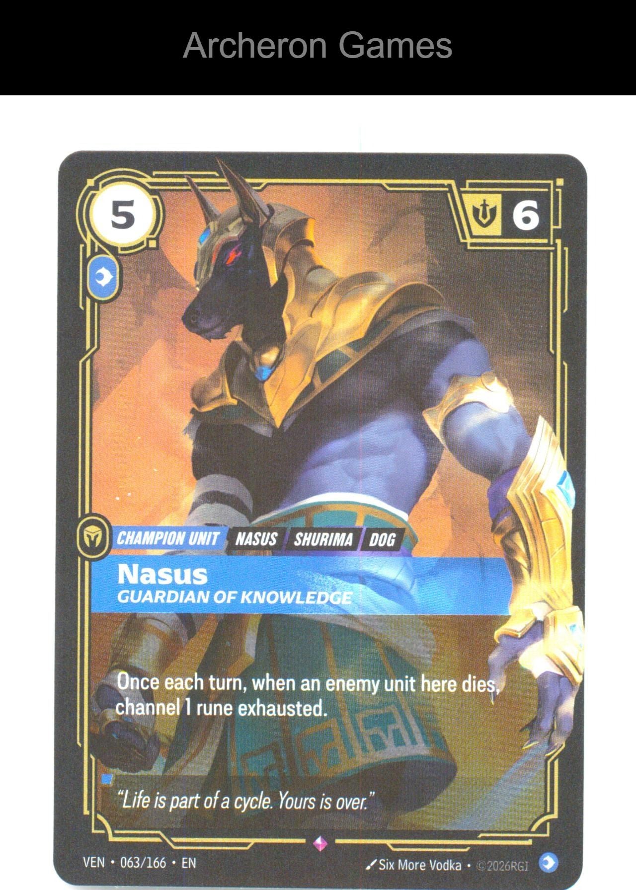 Nasus - Guardian of Knowledge VEN 063/166 R Vendetta Riftbound Card Foil