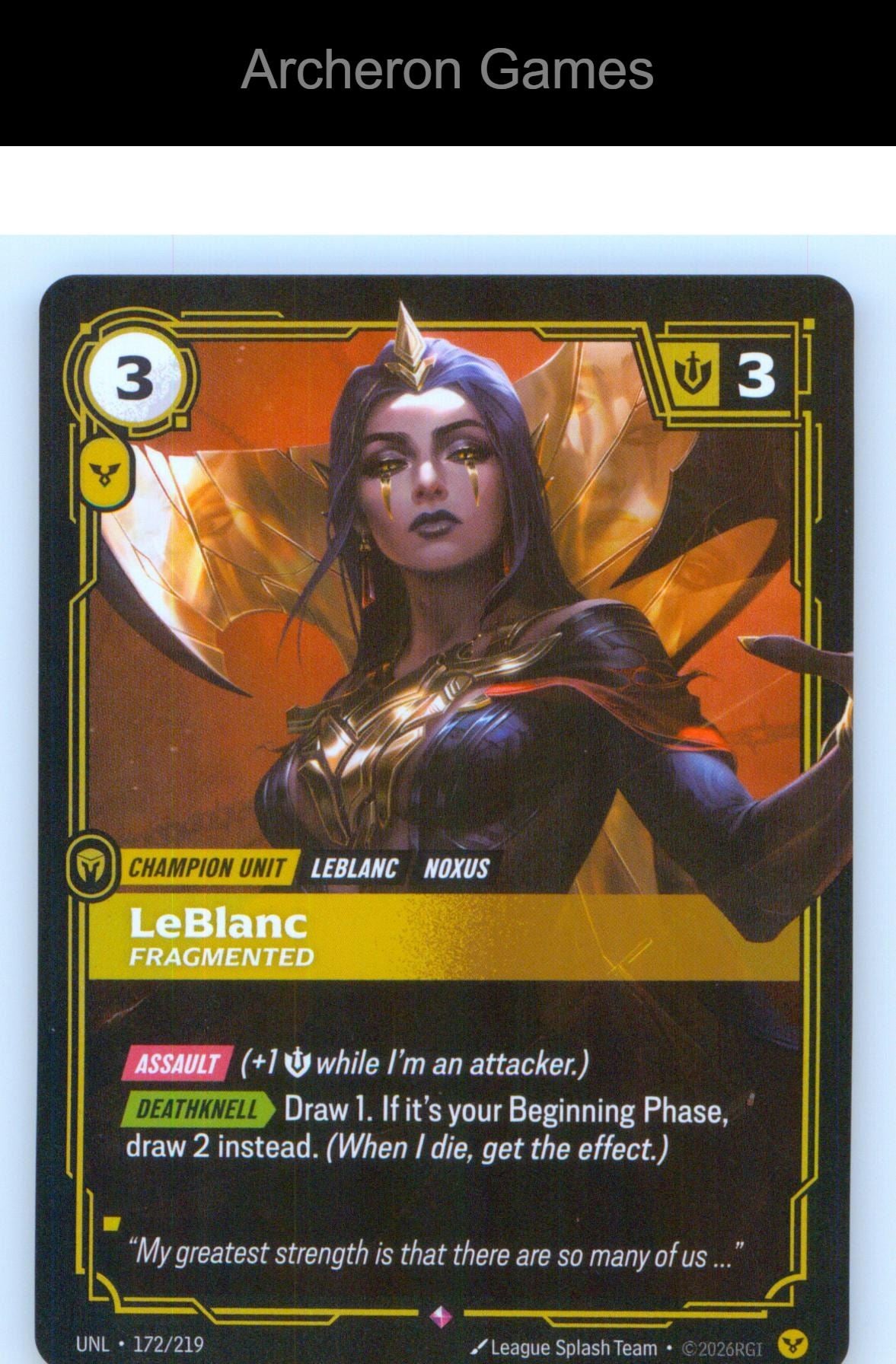 LeBlanc - Fragmented UNL 172/219 R Unleashed Riftbound Card