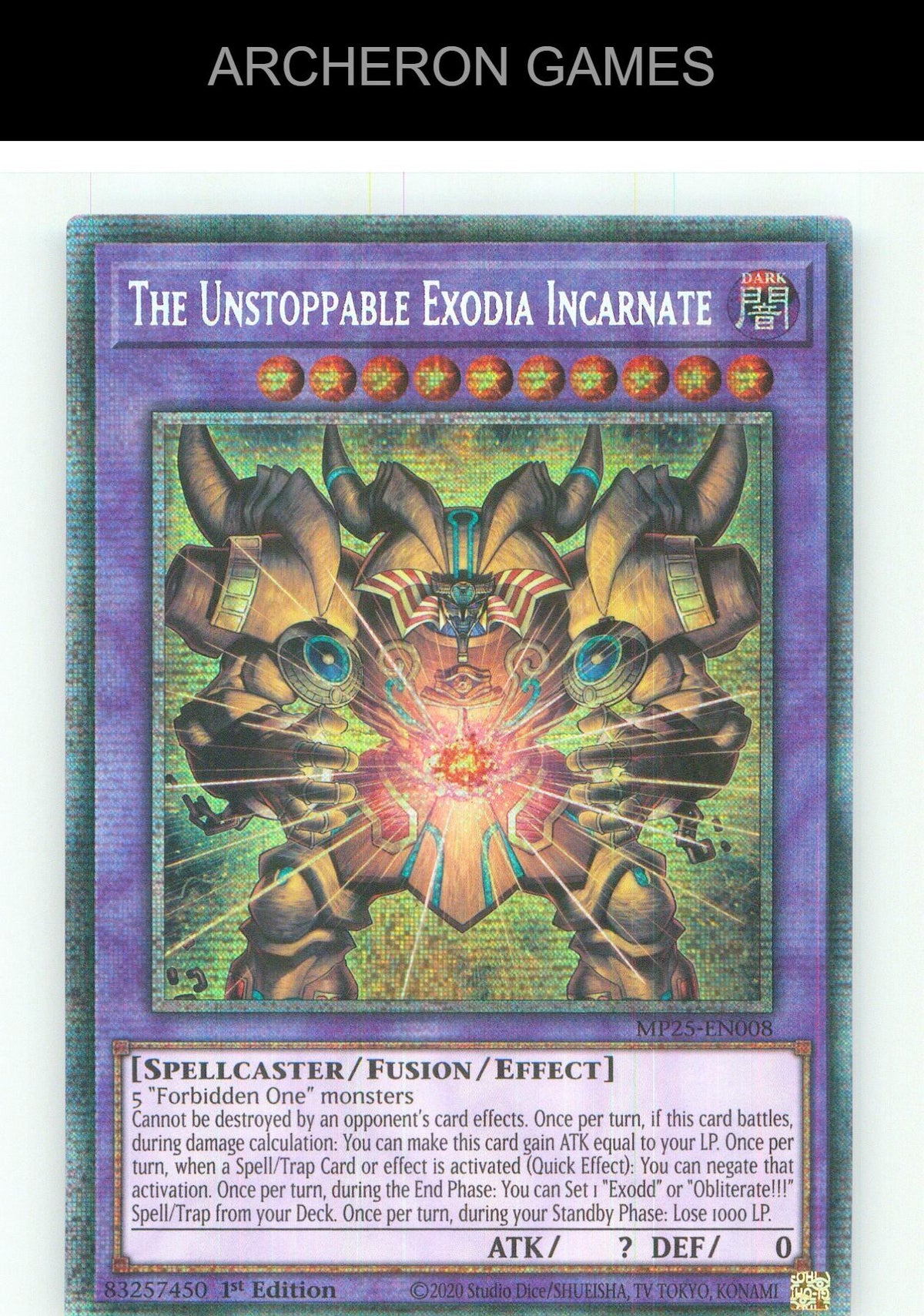 The Unstoppable Exodia Incarnate Starlight Rare YUGIOH Card 1st Edition
