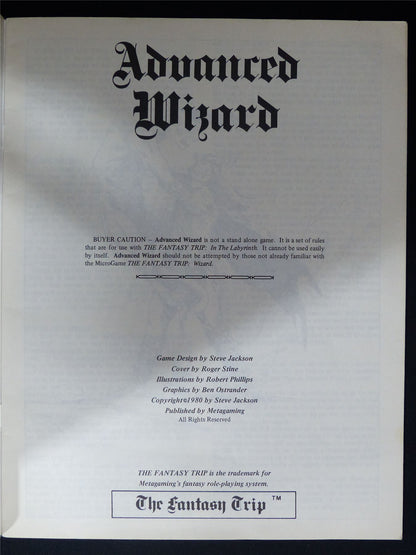 Advanced Wizard: The Fantasy Trip - Metagaming Booklet #2MS