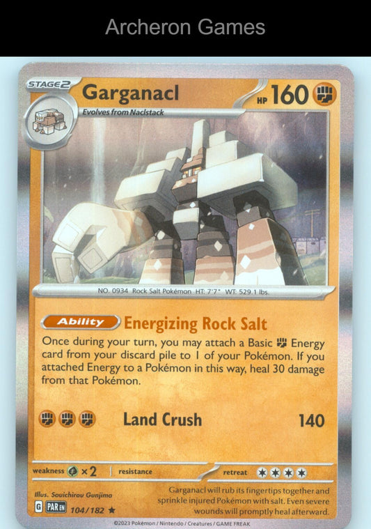 Pokemon Card Garganacl PAR 104/182 R Paradox Rift Holo