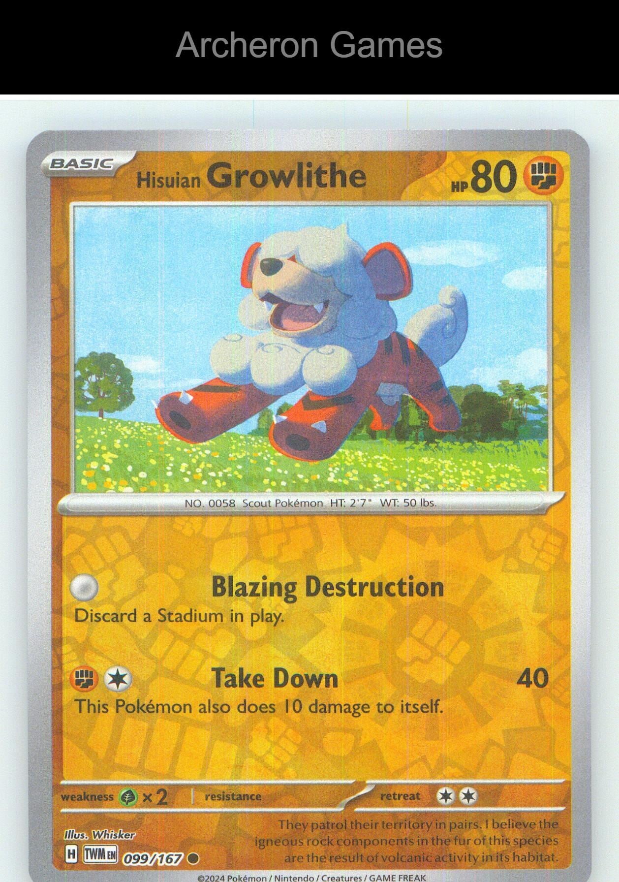 Pokemon Card Hisuian Growlithe TWM 099/167 C Twilight Masquerade Reverse Holo