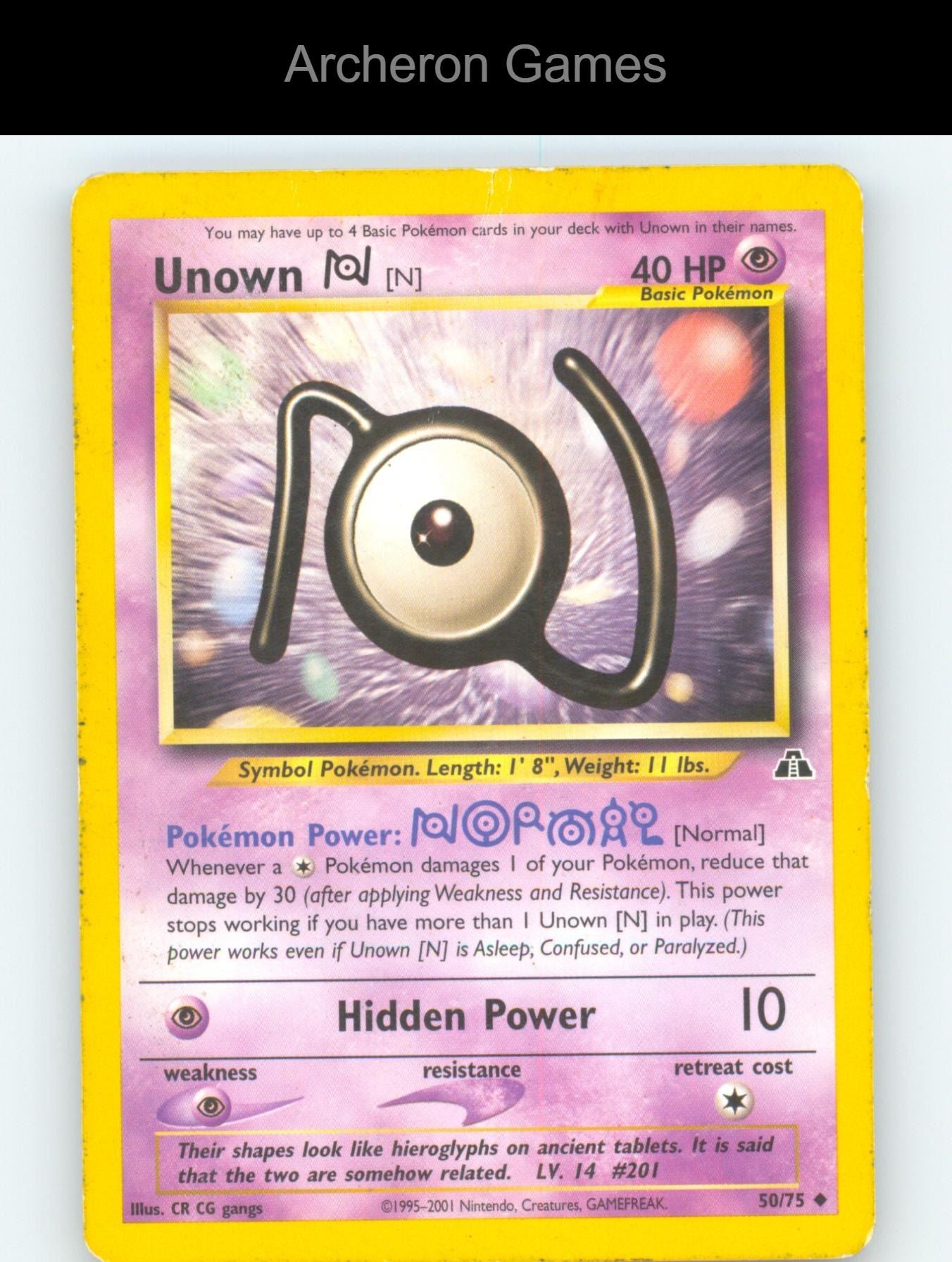 Pokemon Card Unown [N] N2 50/75 UC Neo Discovery Unlimited
