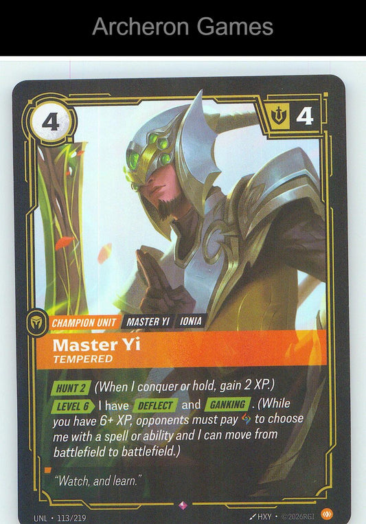 Master Yi - Tempered UNL 113/219 R Unleashed Riftbound Card