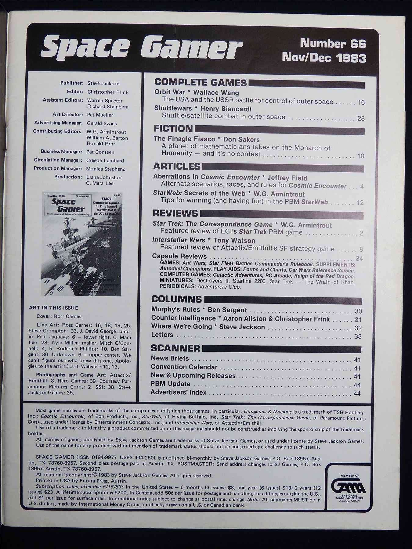 Space Gamer Magazine: Two Complete Games #66 - Magazine #2MY