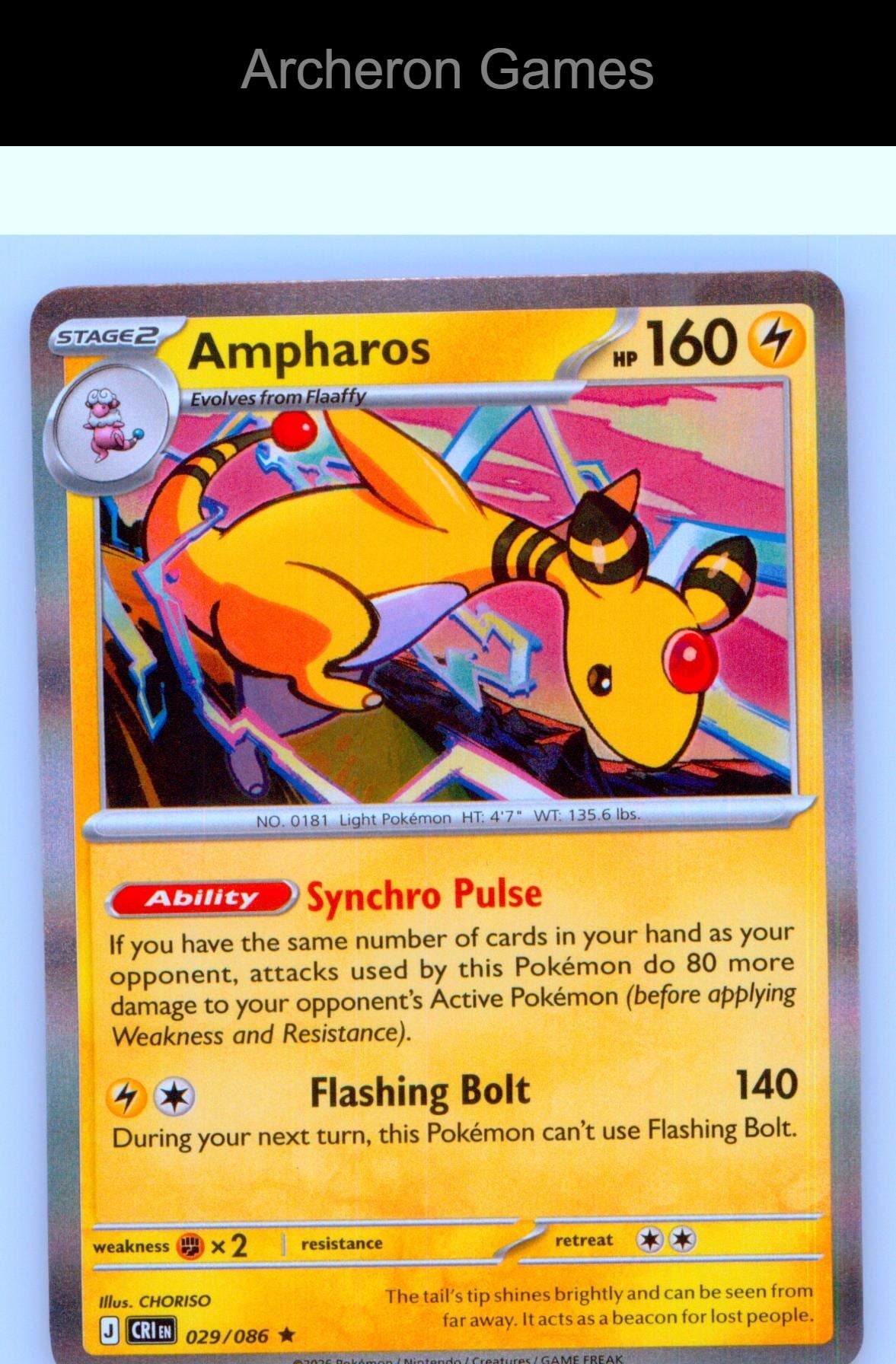 Pokemon Card Ampharos ME04 029/086 R Chaos Rising Holo