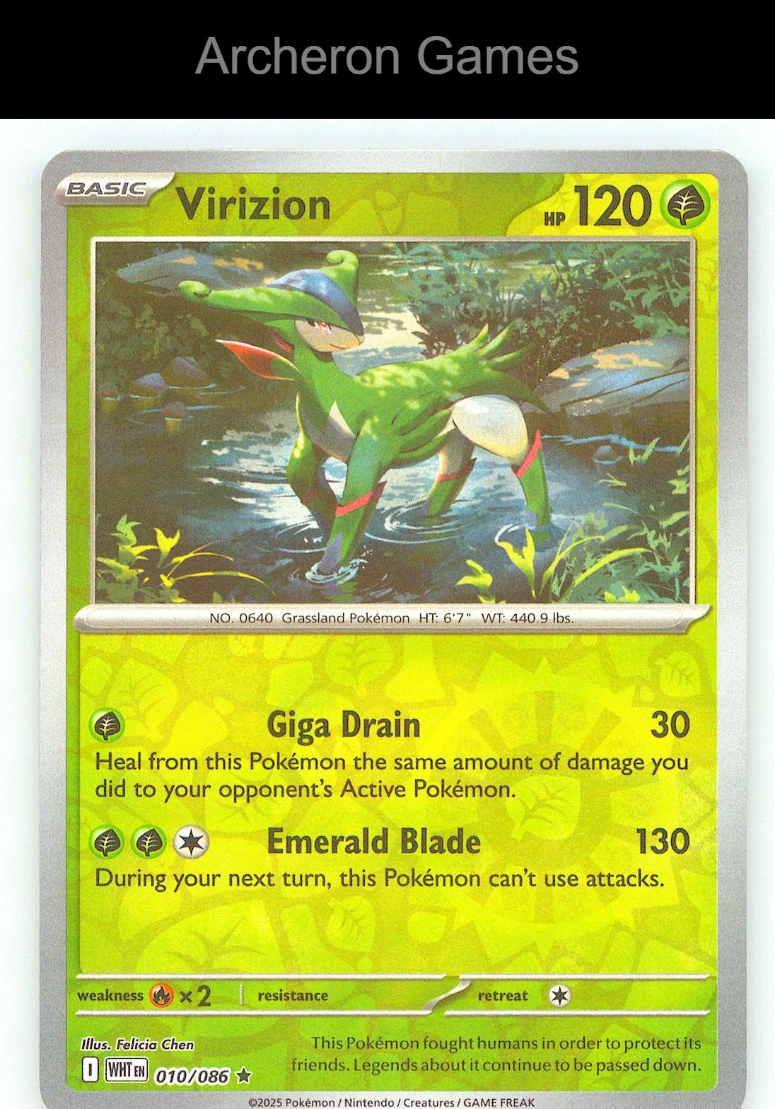 Pokemon Card Virizion WHT 010/086 R White Flare Reverse Holo
