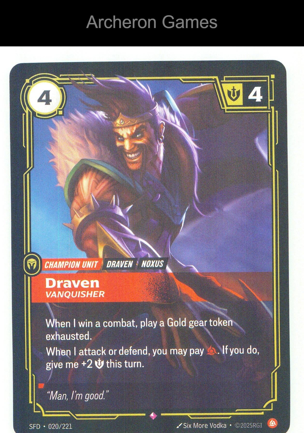 Draven - Vanquisher SFD 020/221 R Spiritforged Riftbound Card Foil