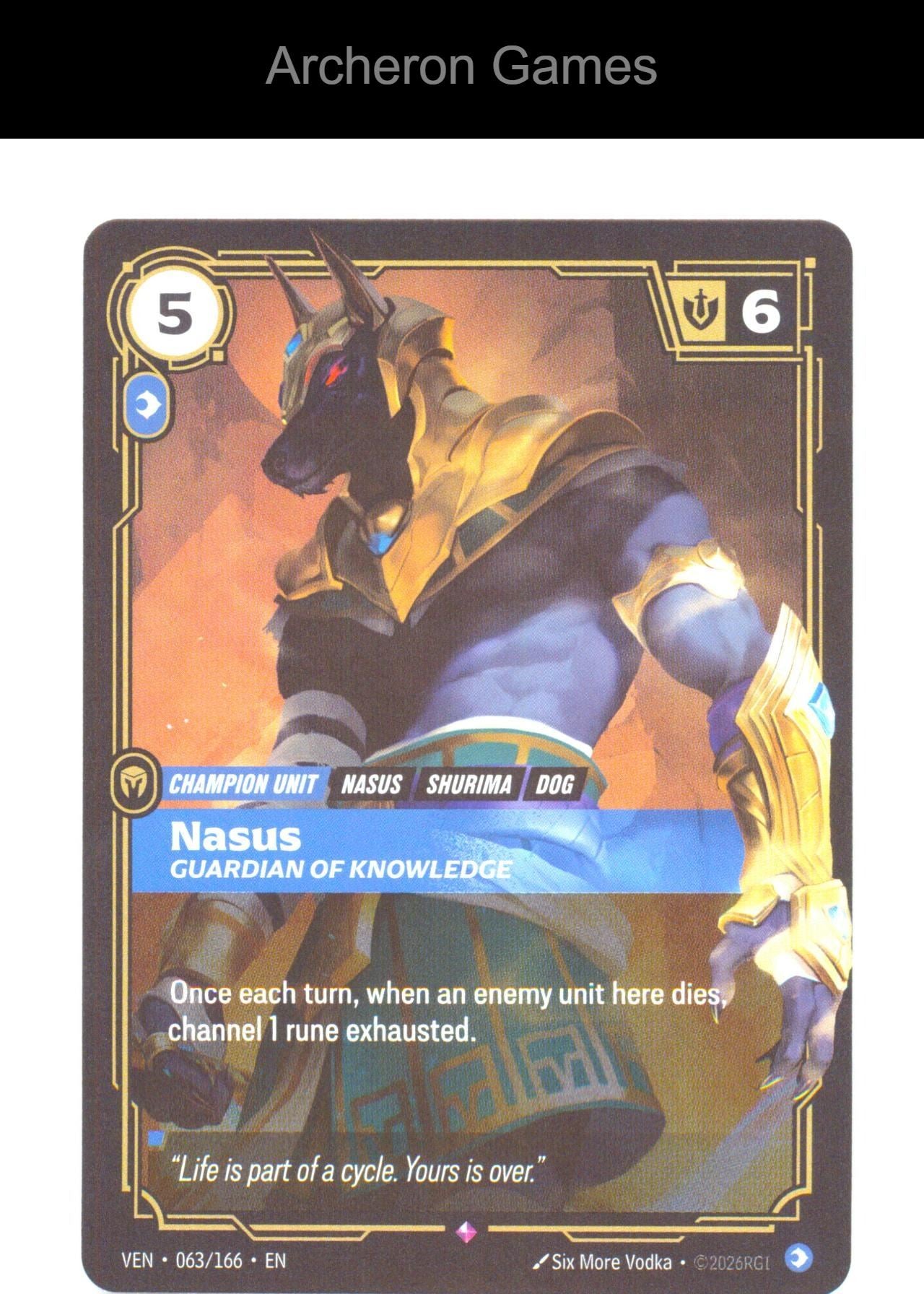 Nasus - Guardian of Knowledge VEN 063/166 R Vendetta Riftbound Card Foil
