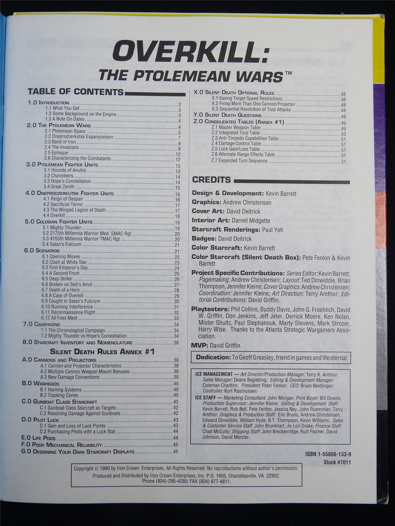 Silent Death: Overkill The Ptolemean Wars Miniatures Sourcebook - I.C.E. Booklet #2QX