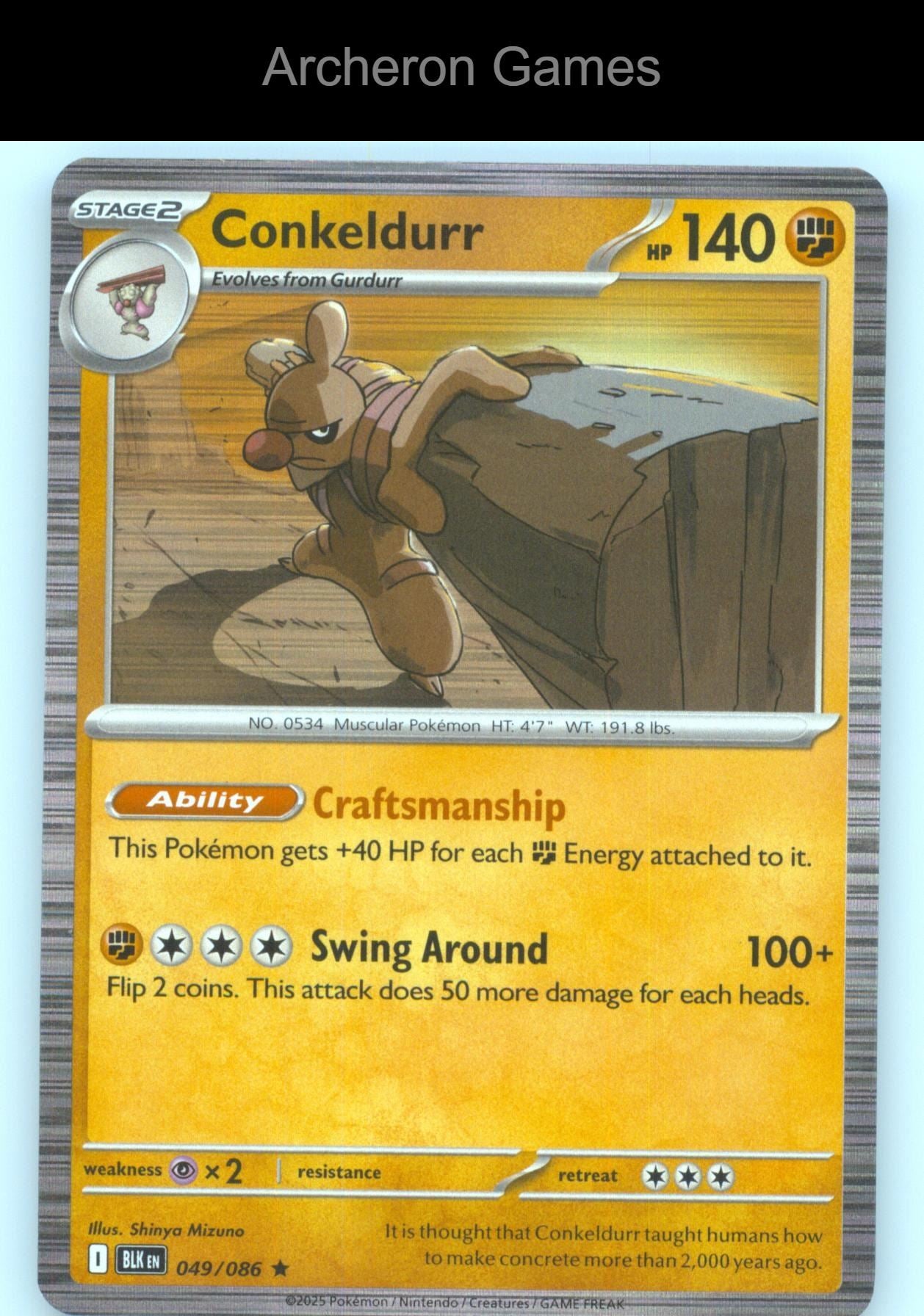Pokemon Card Conkeldurr BLK 049/086 HOLO R Black Bolt