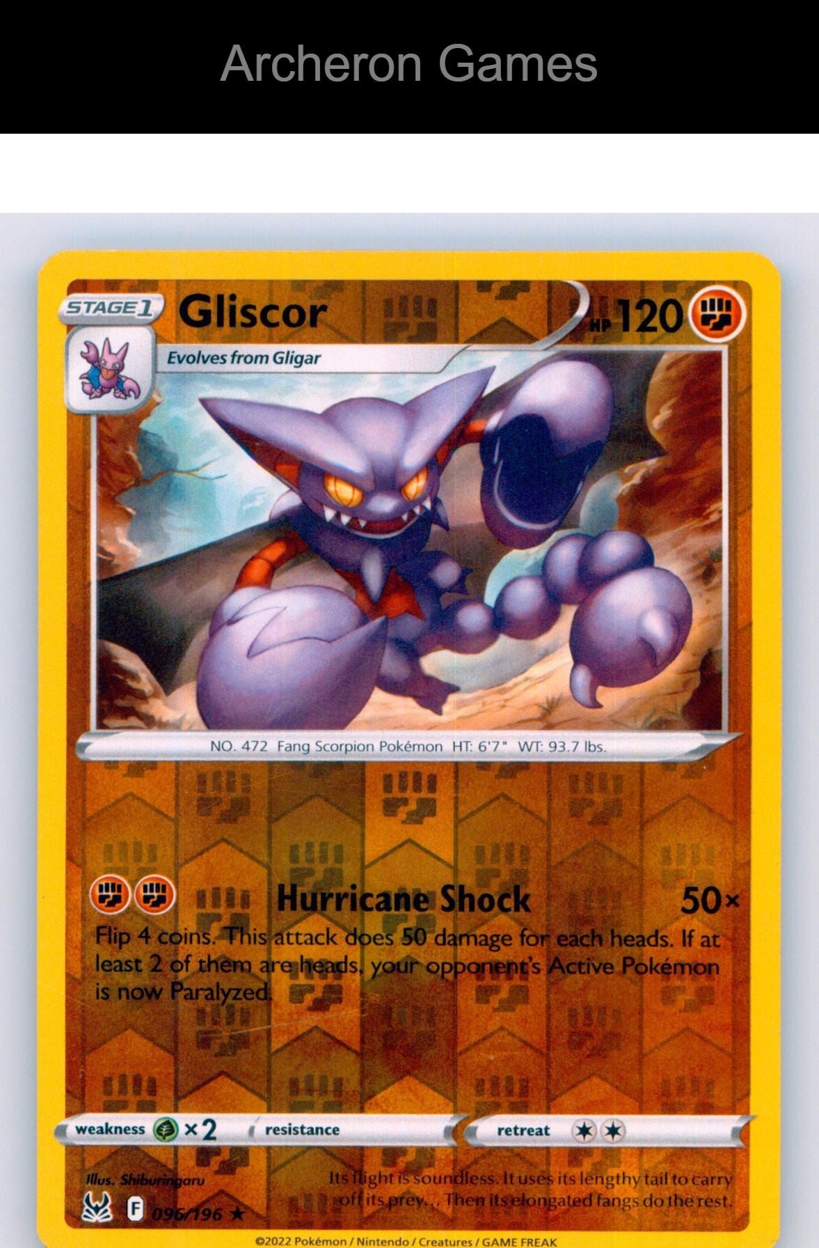 Pokemon Card Gliscor LOR 096/196 R Lost Origin Reverse Holo