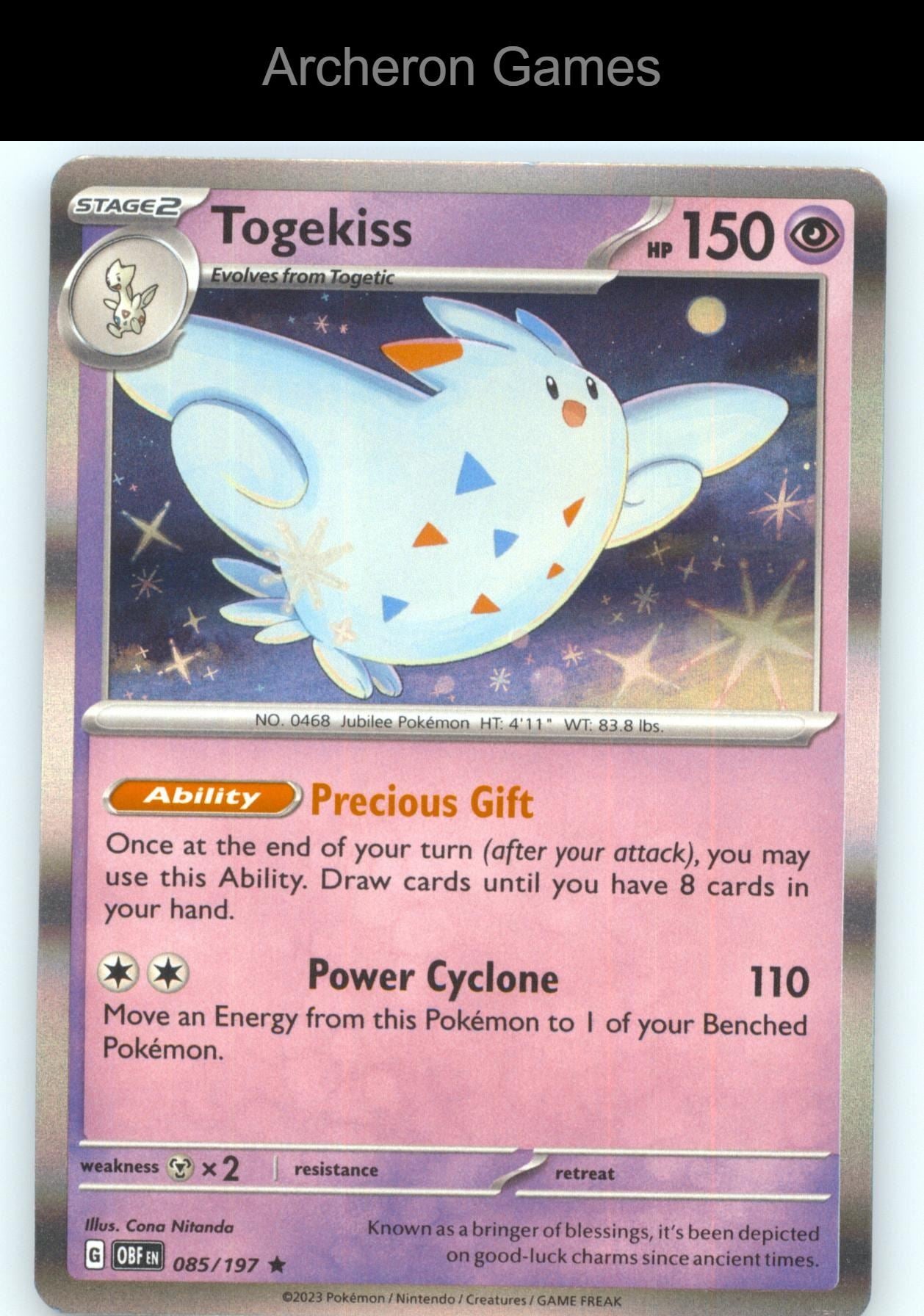 Pokemon Card Togekiss OBF 085/197 R Obsidian Flames Holo
