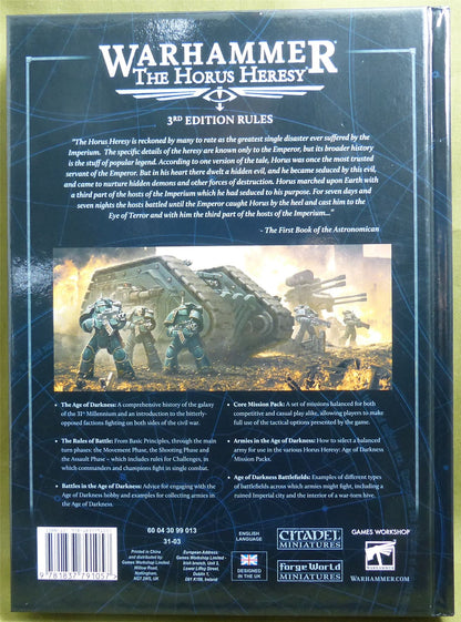 Age of Darkness Rulebook 3rd edition hardback - Warhammer Horus Heresy #1A3