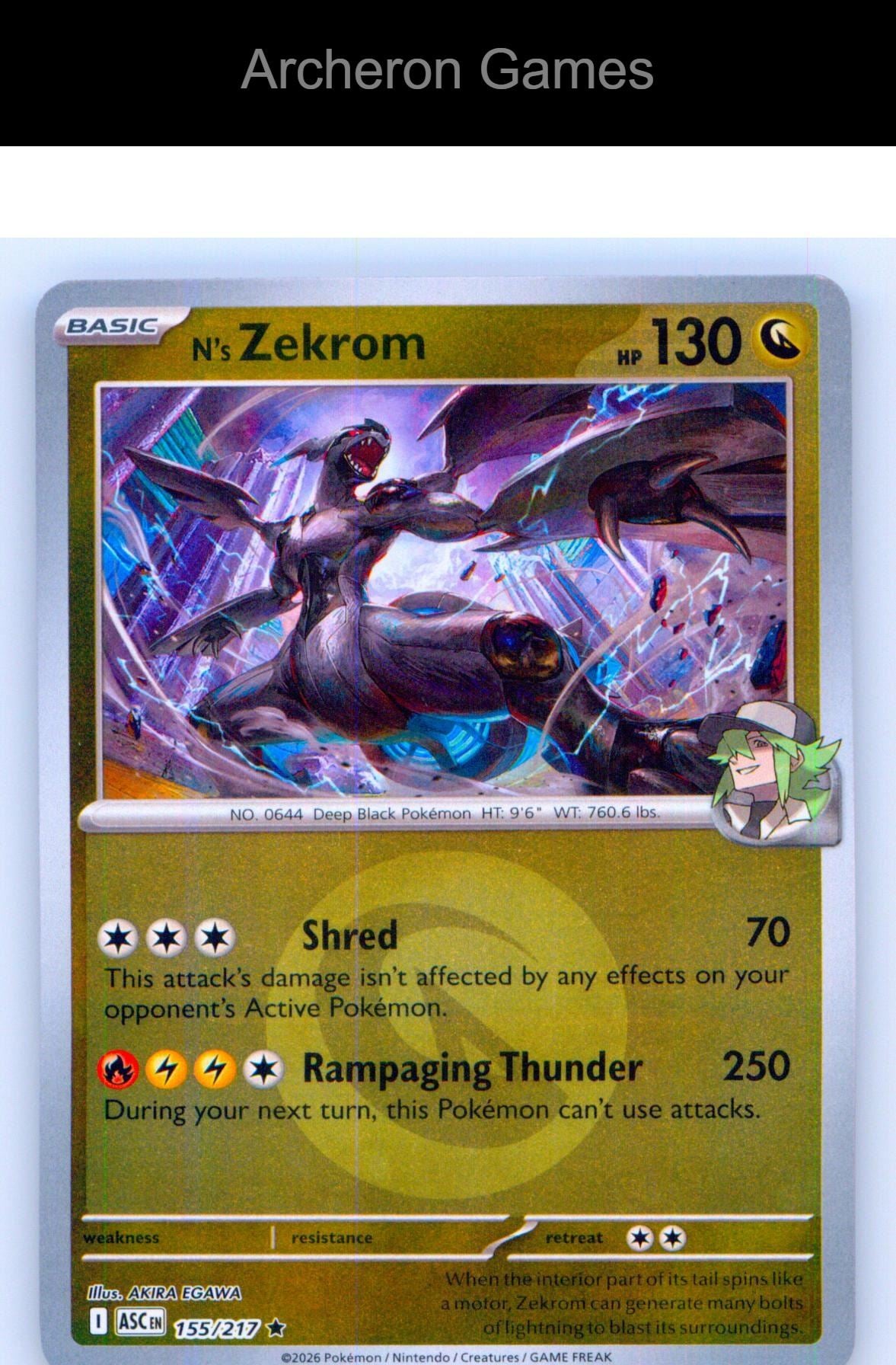 Pokemon Card N's Zekrom (Energy Symbol Pattern) ASC 155/217 Reverse Holo