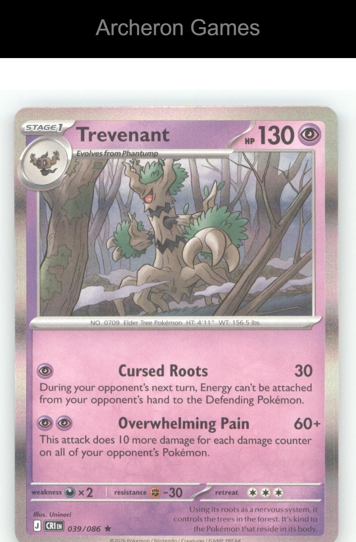 Pokemon Card Trevenant ME04 039/086 HOLO R Chaos Rising