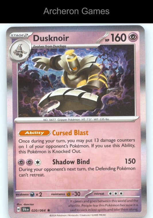 Pokemon Card Dusknoir SFA 020/064 R Shrouded Fable Holo