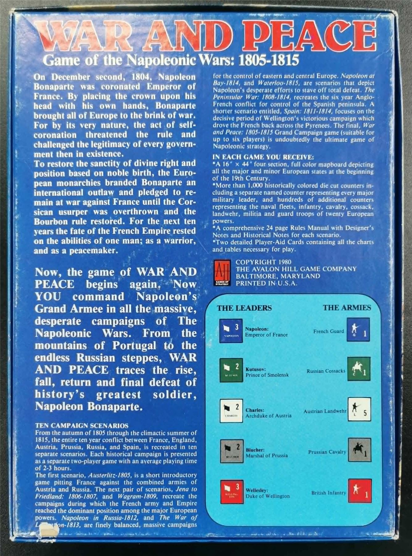 War and Peace Vintage Board Game - Avalon Hill Games #17