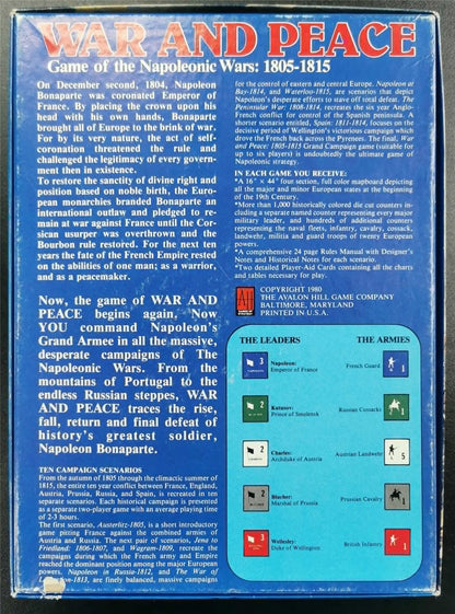 War and Peace Vintage Board Game - Avalon Hill Games #17