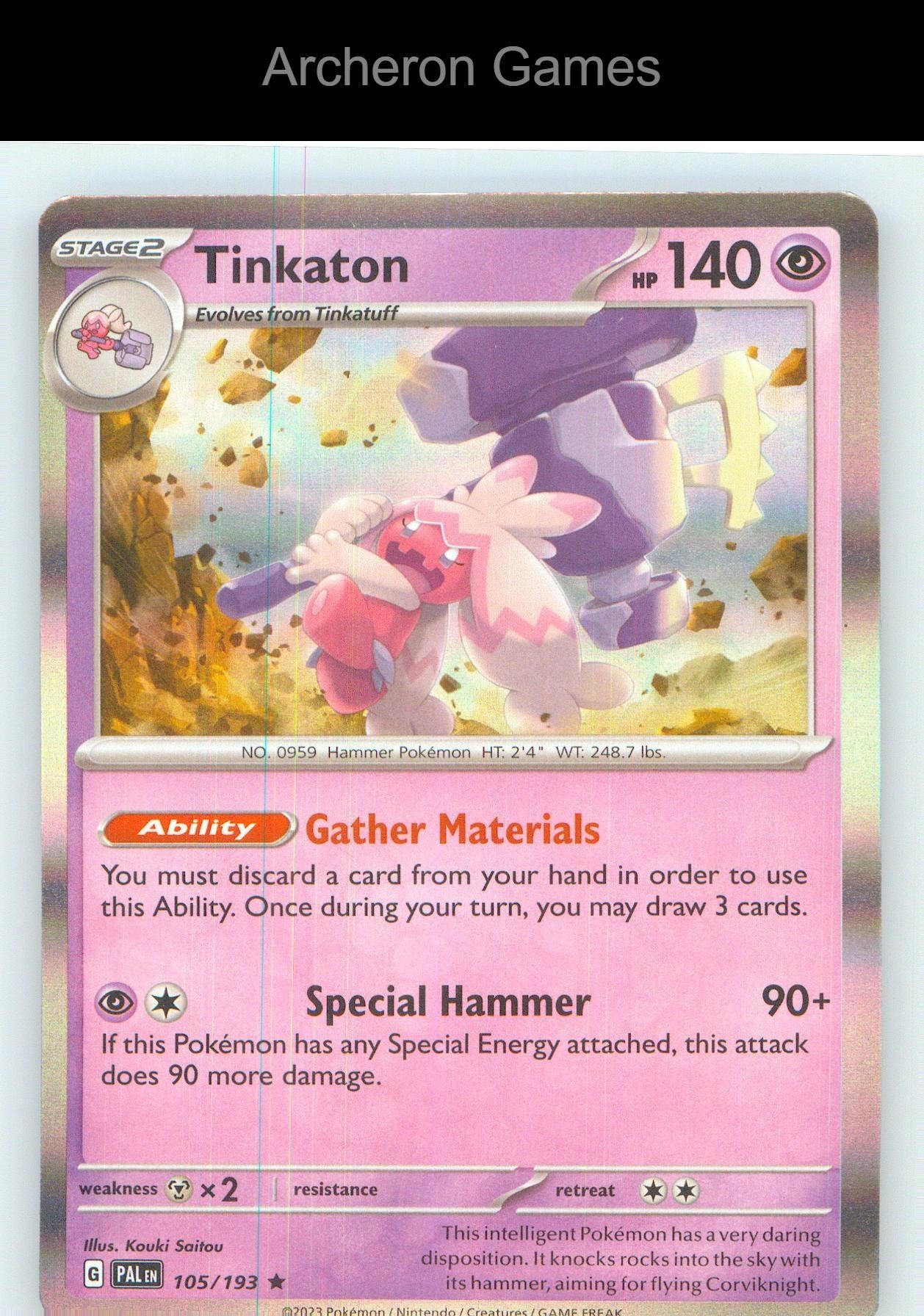 Pokemon Card Tinkaton PAL 105/193 R Paldea Evolved Holo