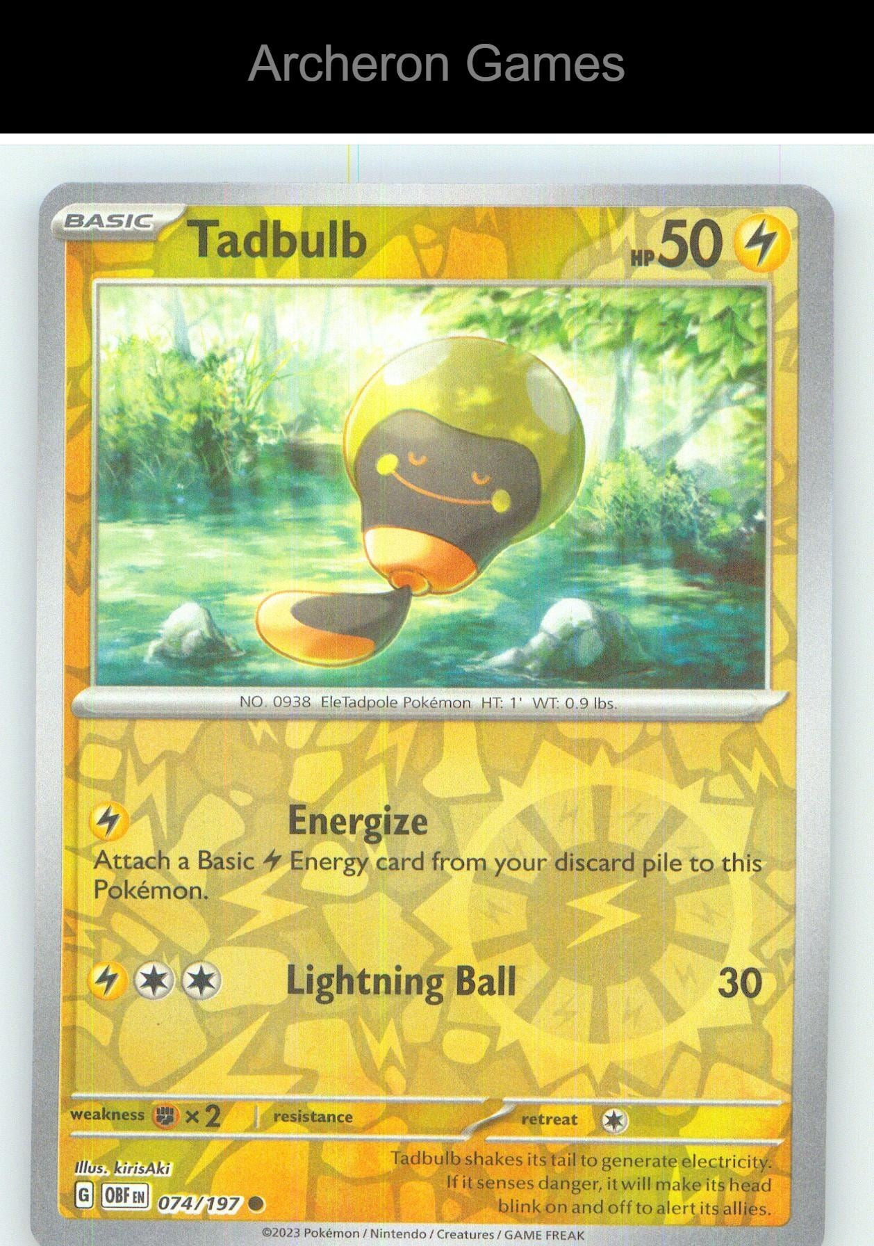Pokemon Card Tadbulb OBF 074/197 C Obsidian Flames Reverse Holo