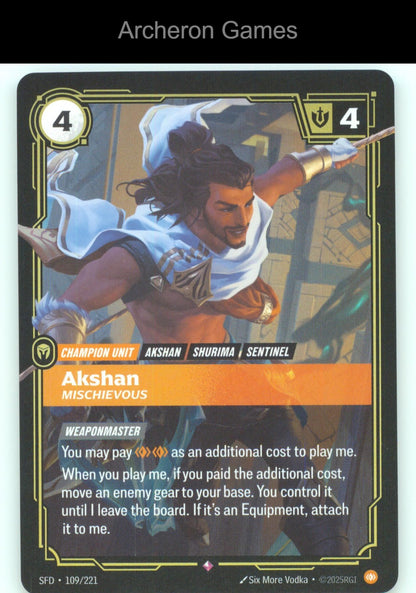 Akshan - Mischievous SFD 109/221 R  Card Spiritforged