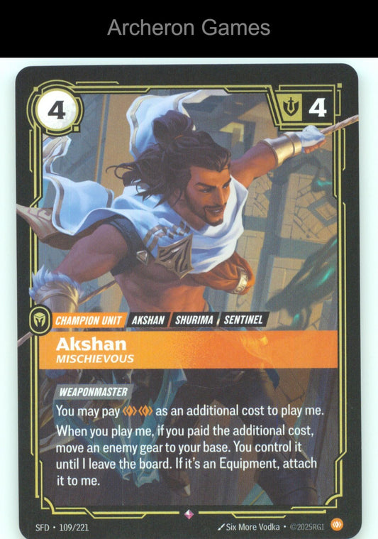 Akshan - Mischievous SFD 109/221 R  Card Spiritforged