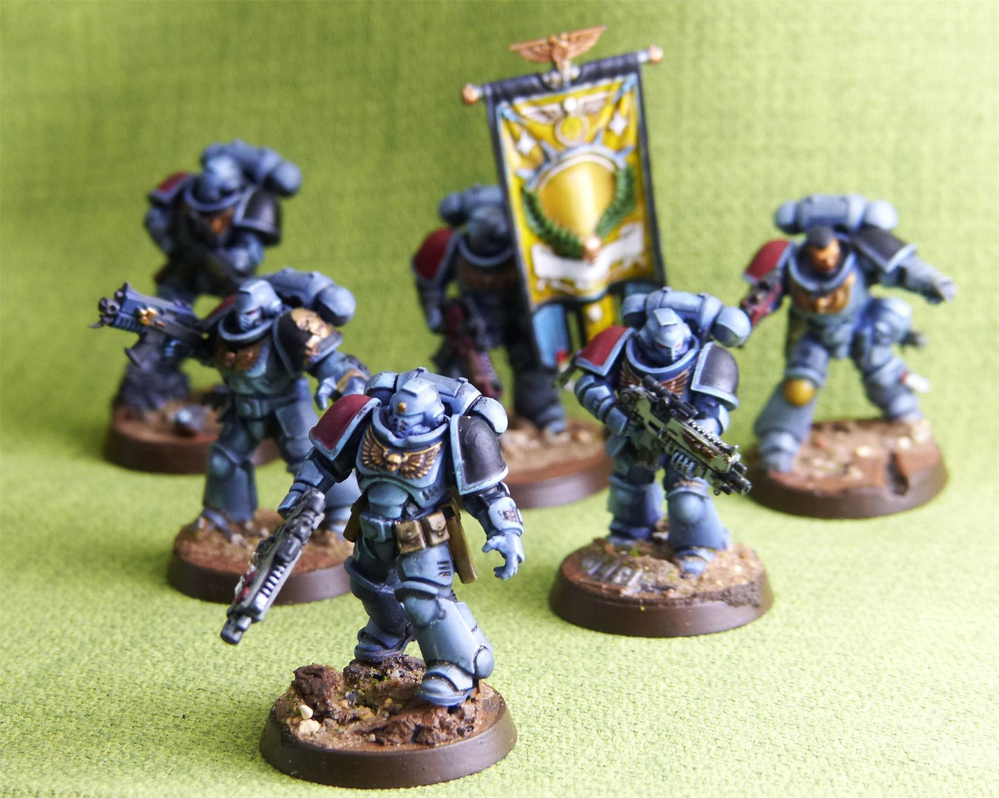 Space Marines - Heavy Intercessors with Chapter Banner Painted - Warhammer AoS 40k #2G