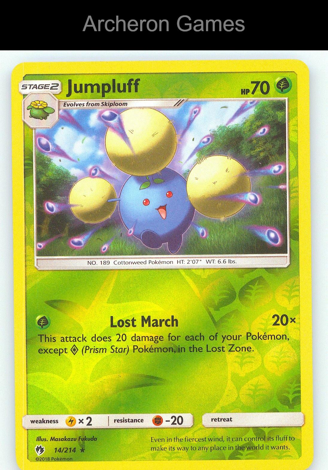 Pokemon Card Jumpluff LOT 14/214 R Lost Thunder Reverse Holo