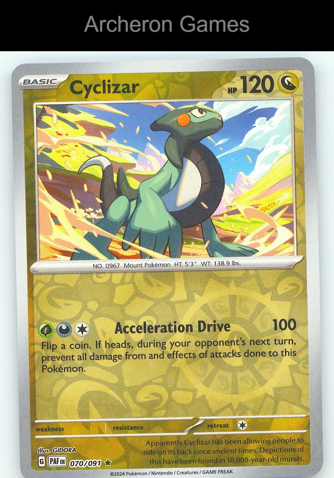 Pokemon Card Cyclizar PAF 070/091 R Paldean Fates Reverse Holo