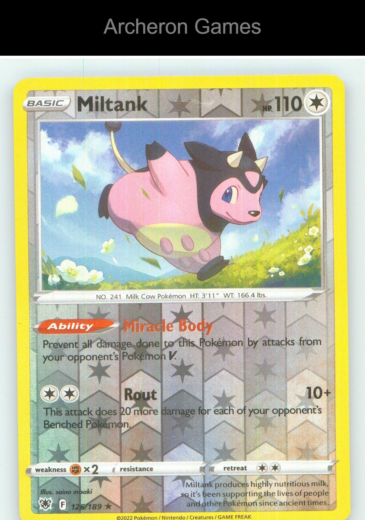 Pokemon Card Miltank ASR 126/189 R Astral Radiance Reverse Holo