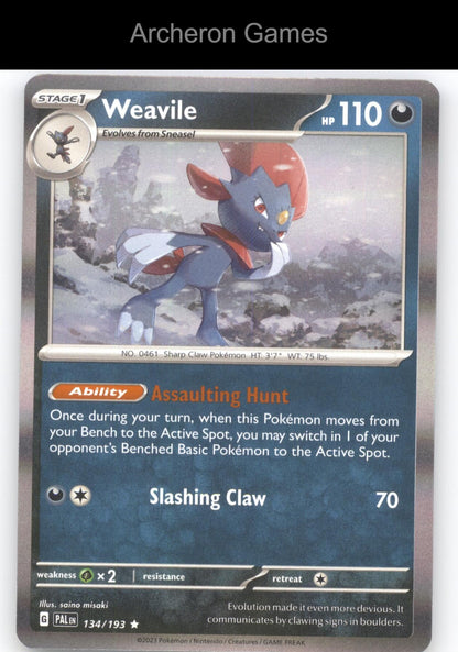 Pokemon Card Weavile PAL 134/193 R Paldea Evolved Holo
