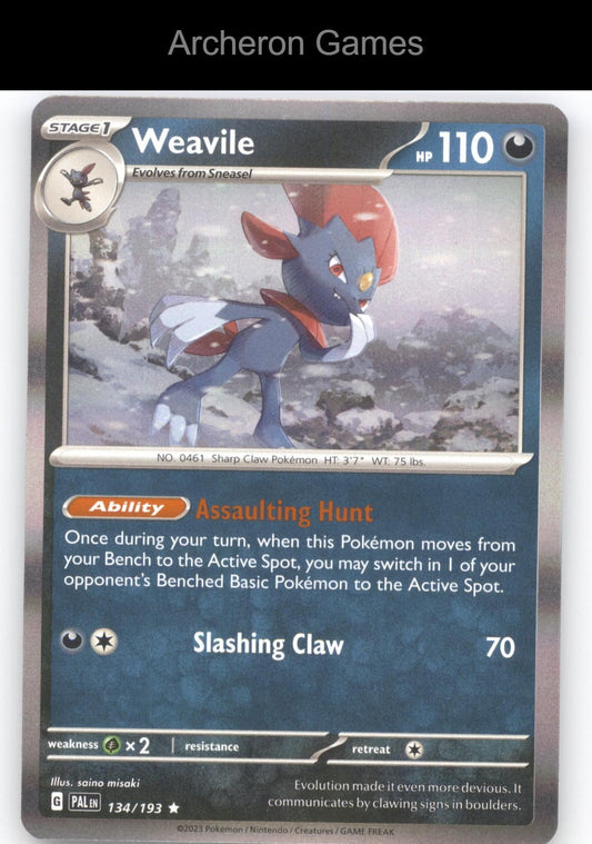 Pokemon Card Weavile PAL 134/193 R Paldea Evolved Holo