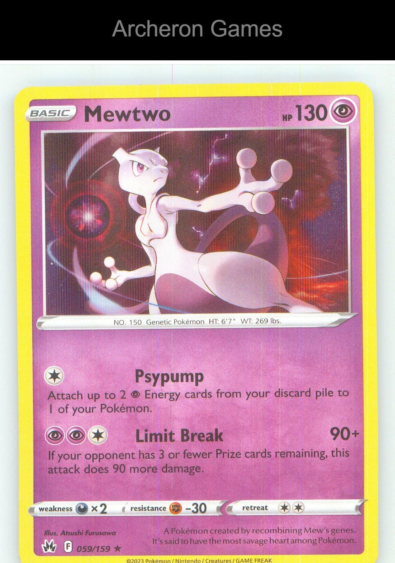 Pokemon Card Mewtwo CRZ 059/159 HOLO R Crown Zenith