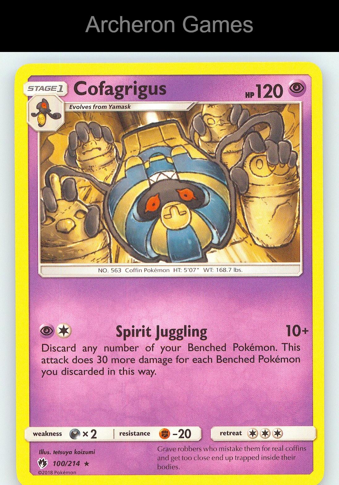 Pokemon Card Cofagrigus LOT 100/214 R Lost Thunder