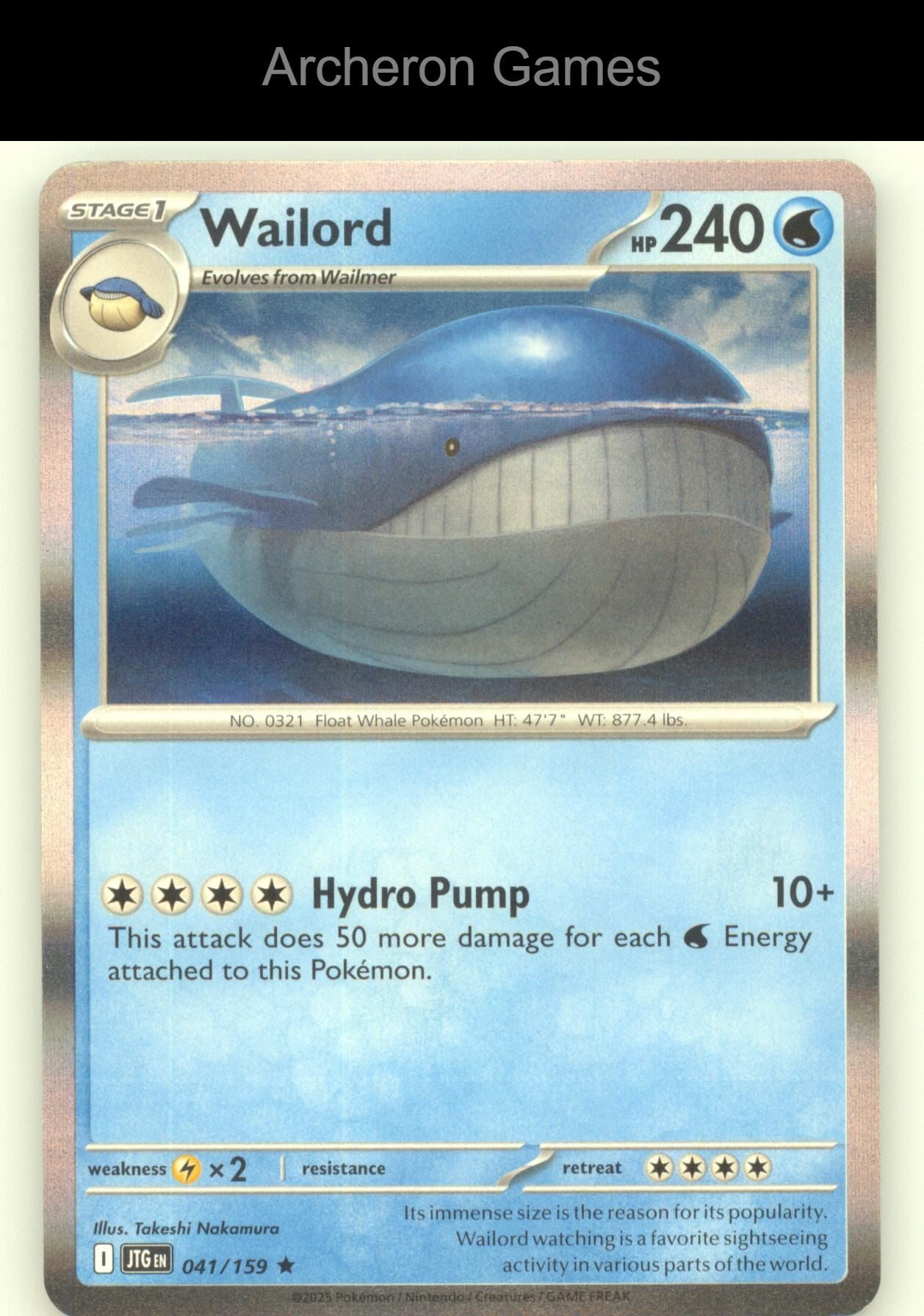 Pokemon Card Wailord JTG 041/159 R Journey Together Holo