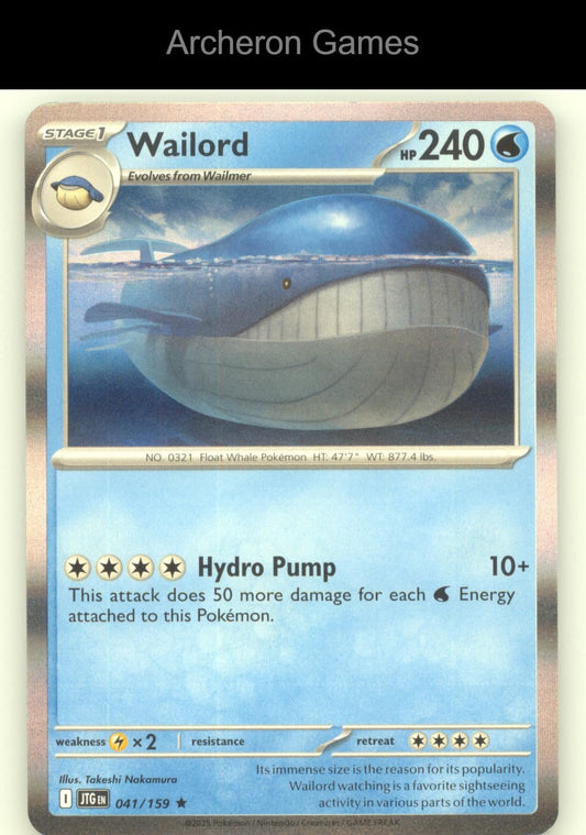 Pokemon Card Wailord JTG 041/159 R Journey Together Holo
