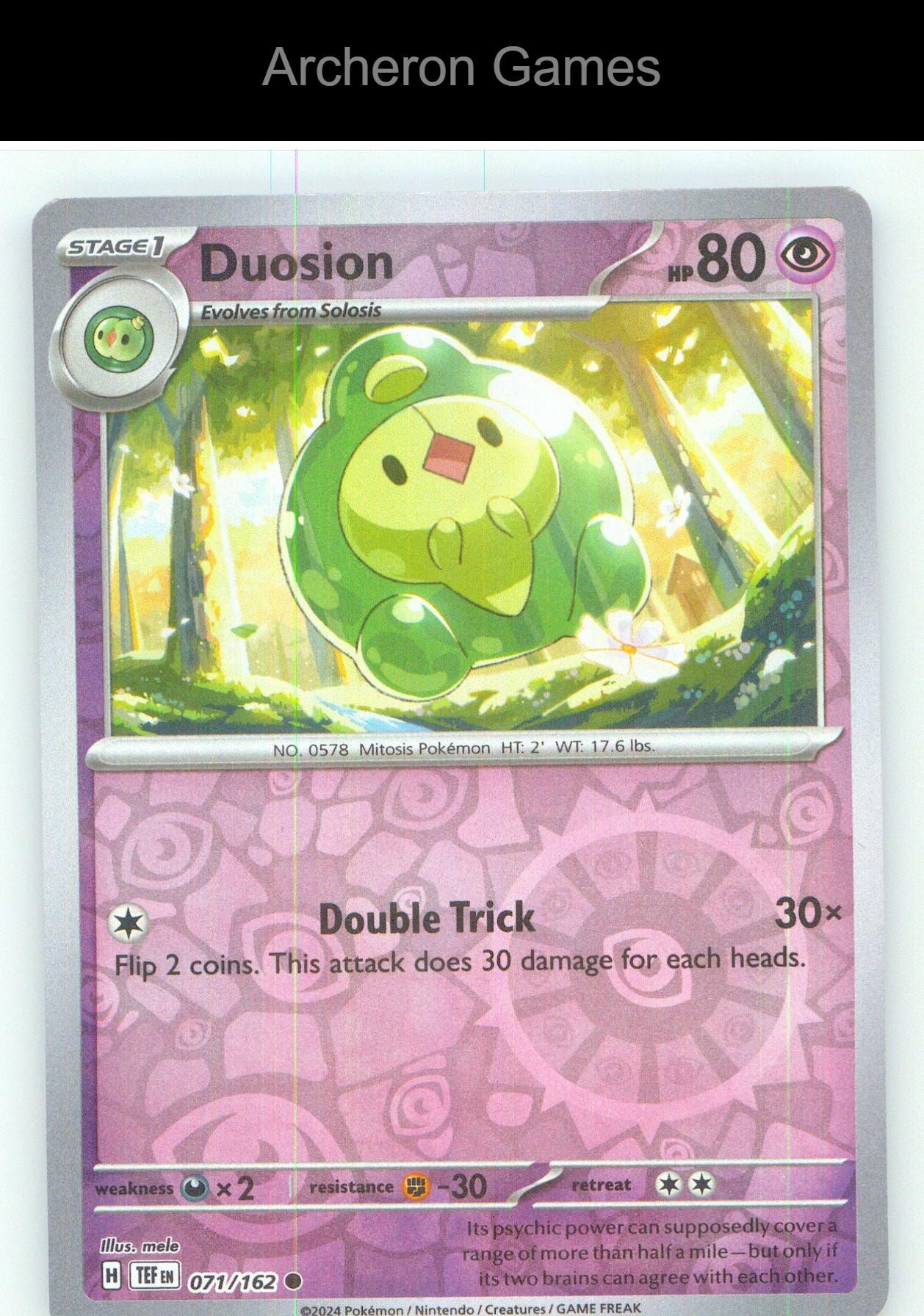 Pokemon Card Duosion TEF 071/162 C Temporal Forces Reverse Holo